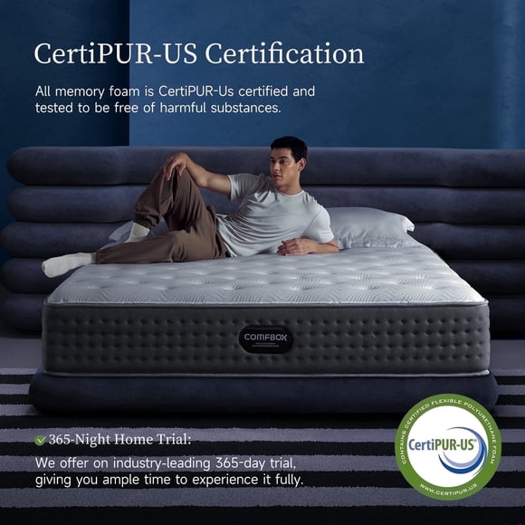COMFBOX 14 Inch Queen Hybrid Mattress - Medium Firm - Cooling Gel Memory Foam & Innerspring - Pressure Relief - 365-Night Trial & Forever Warranty