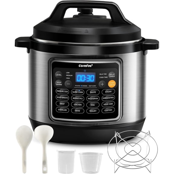 COMFEE 16 in 1 Electric Pressure Cooker Instant Multi Cooker Olla de Presion Non-Stick Pot Yogurt Maker Rice Cooker Slow Cooker Saut Steamer 8 Quarts Stainless Steel