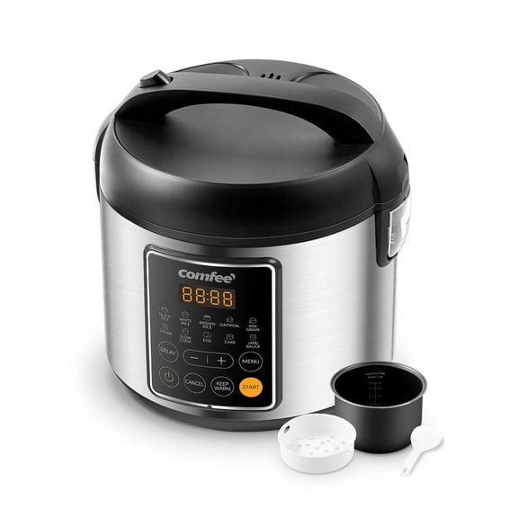 COMFEE’ 10‑Cup Rice Cooker, 5.2 Qt 8‑in‑1 Multi Cooker, Stainless Steel, Digital Programs, Steamer, Slow Cooker, Keep Warm – White Rice, Brown Rice, Quinoa