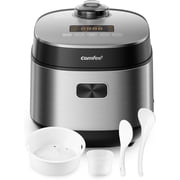 COMFEE Compact Rice Cooker 8 Cups Cooked/4 Cups Uncooked, 9-in-1 Multi Cooker, Fast Rice Maker, Steam, Brown Rice, Grains, Fuzzy Logic Technology, Grey