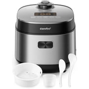 COMFEE Compact Rice Cooker 8 Cups Cooked/4 Cups Uncooked, 9-in-1 Multi Cooker, Fast Rice Maker, Steam, Brown Rice, Grains, Fuzzy Logic Technology, Grey