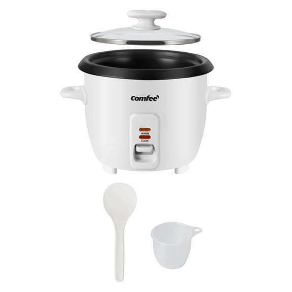 COMFEE' Rice Cooker, 6-Cup Cooked/3-Cup Uncooked, Removable Non-Stick Bowl, White, New