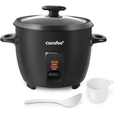 COMFEE' Rice Cooker, 6-Cup Cooked/3-Cup Uncooked, Removable Non-Stick Bowl, for Soups, Stews, Grains & Oatmeal, One Touch, Black