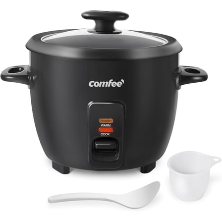 COMFEE' Rice Cooker, 6-Cup Cooked/3-Cup Uncooked, Removable Non-Stick Bowl, for Soups, Stews, Grains&Oatmeal, One Touch, Black