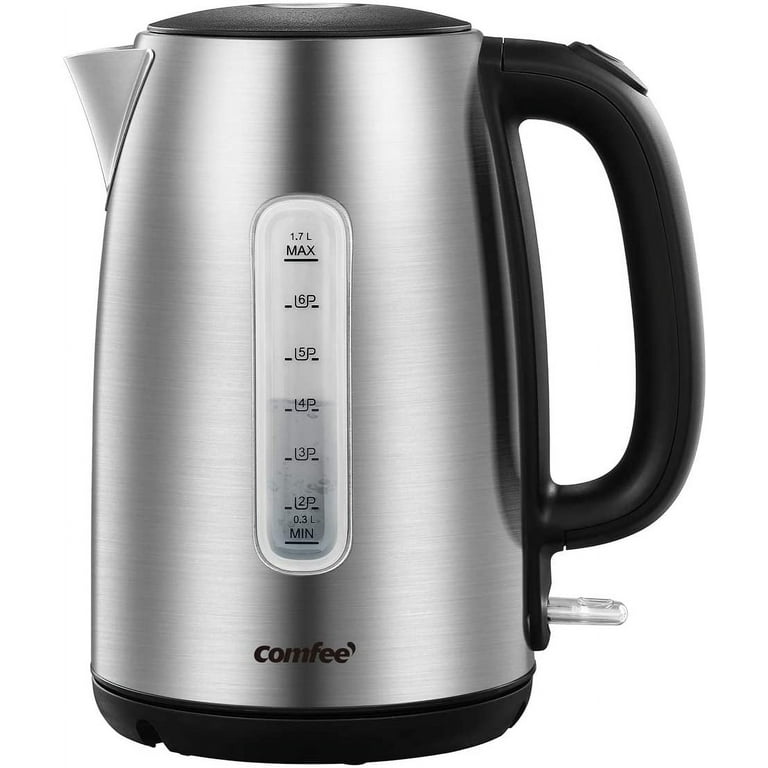 COMFEE' Stainless Steel Cordless Electric Kettle. 1500W Fast Boil with LED  Light, Auto Shut-Off and Boil-Dry Protection. 1.7 Liter 1.7 Liter stainless