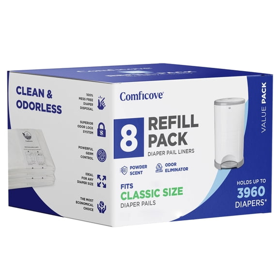 COMFICOVE Refills Compatible with DEKOR CLASSIC Diaper Pails 8 Pack Extra Thick Diaper Pail Refill Liners Fresh Scent Easy to Replace and Dispose of Diaper Bag Odorless Baby Diapers Disposal