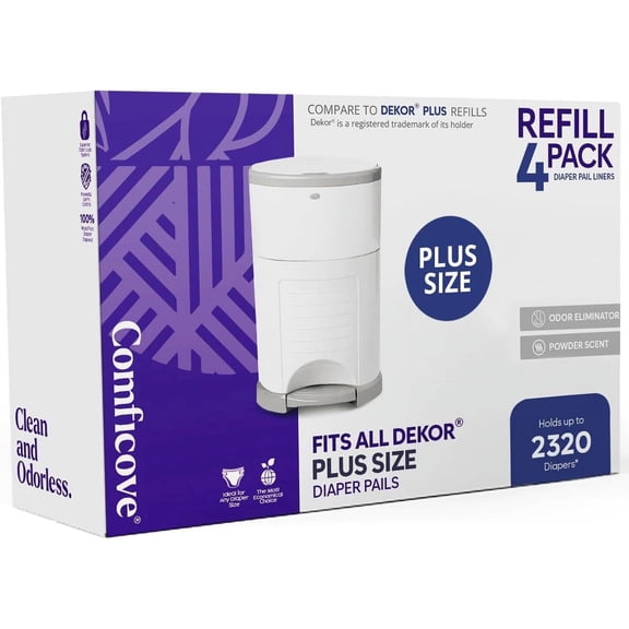 COMFICOVE Refills Compatible with DEKOR PLUS Diaper Pails  4 Pack  Extra Thick Diaper Pail Refill Liners  Fresh Scent  Easy to Replace and Dispose of Diaper Bag  Odorless Baby Diapers Disposal