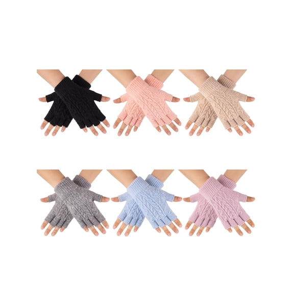 COMFOEX Fingerless Gloves for Women, Winter Knit Half Finger Mittens 6 Pair, Warm Gloves for Working Writing Typing Running