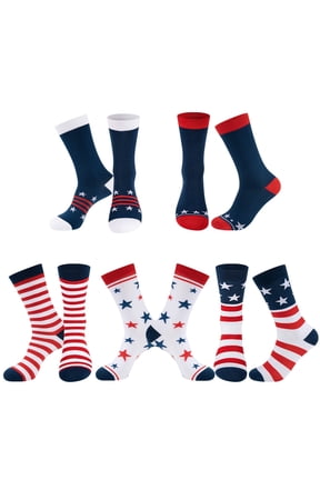 Patriotic Crew Socks 5-Pack, American Flag Stars & Stripes Novelty Socks for Women Teens, 4th of July