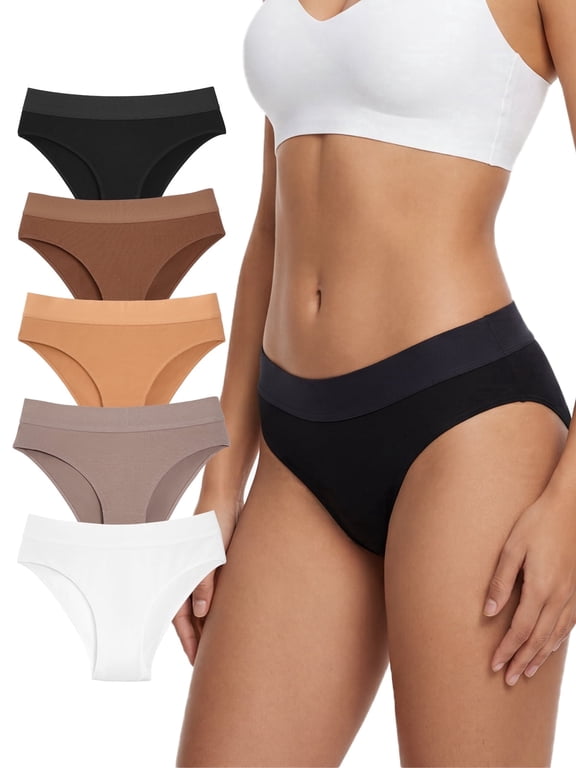 Women's 5 Pack Mid-High Waist Cotton Panties, Seamless Soft Breathable Stretch Underwear