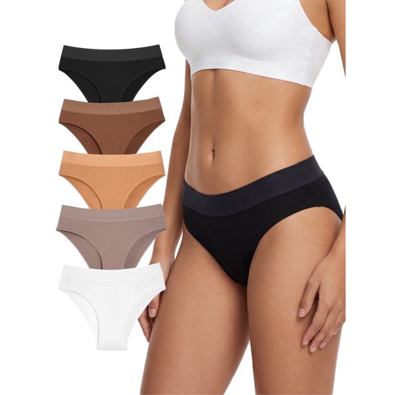 COMFOEX Women's 5 Pack Mid-High Waist Cotton Panties, Seamless Soft Breathable Stretch Underwear