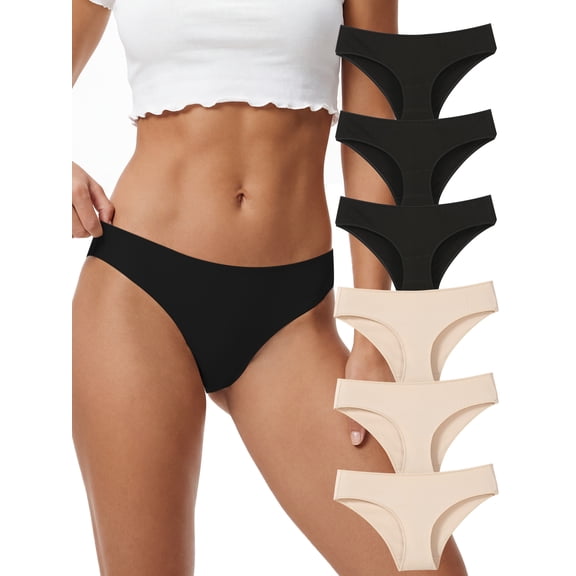 COMFOEX 6 Pack Women's Low Rise Cotton Panties, Semi-Coverage Soft Stretch Breathable Underwear