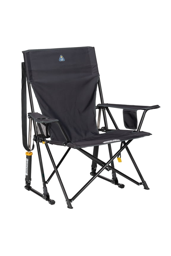 Comfort Pro Rocker Foldable Rocking Camp Chair with Solid Backrest, Dark Charcoal