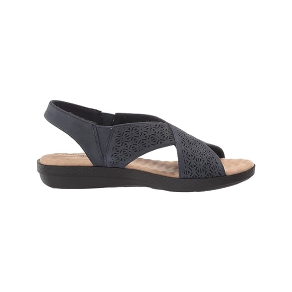 COMFORT WAVE EASY STREET Womens Black Padded Perforated Goring Claudia Open Toe Wedge Slip On Slingback Sandal 7.5 W