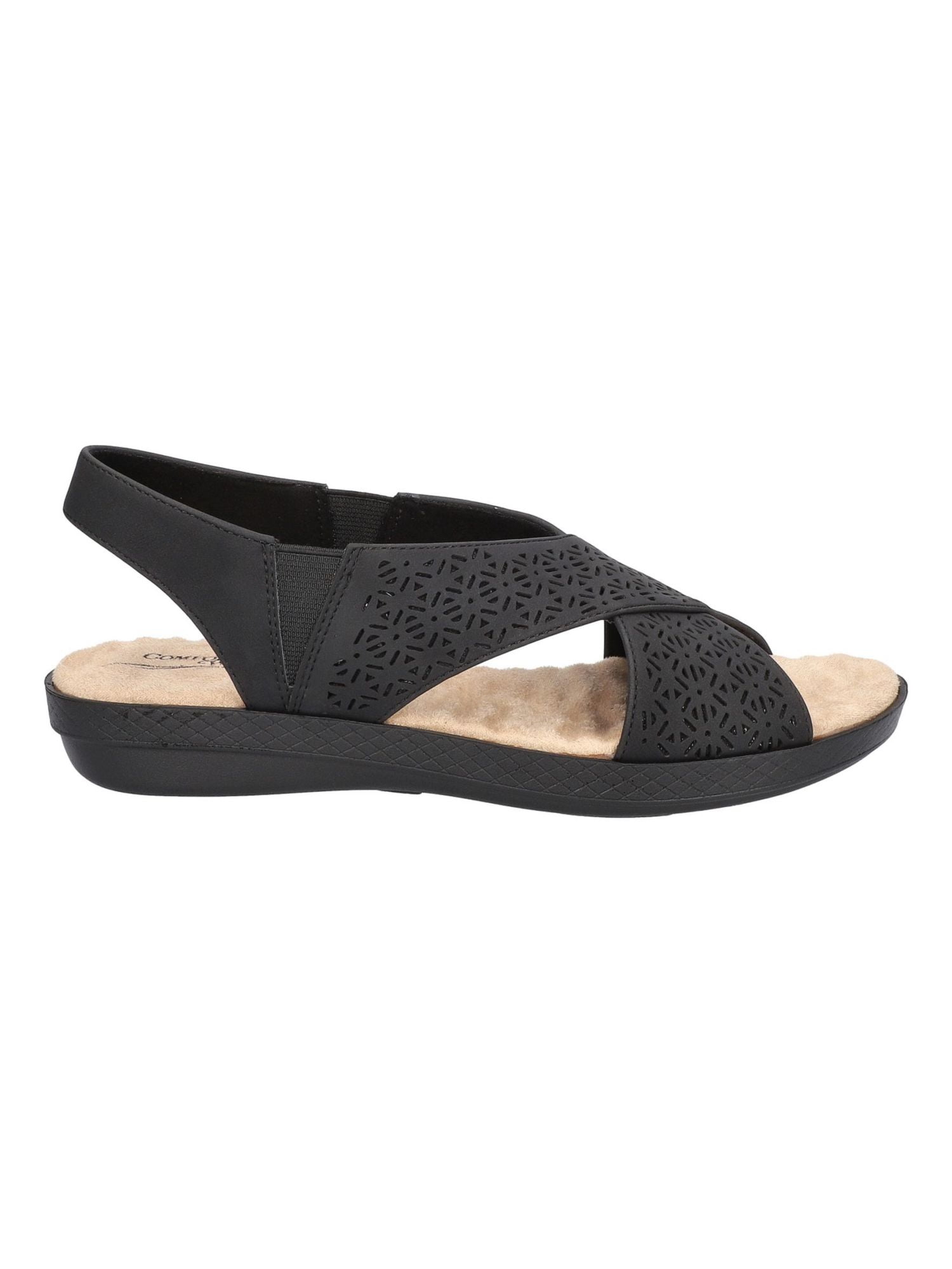 COMFORT WAVE EASY STREET Womens Black Padded Perforated Goring Claudia Open Toe Wedge Slip On Slingback Sandal 9 M Walmart