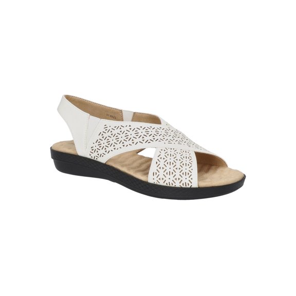 COMFORT WAVE EASY STREET Womens White Padded Perforated Goring Claudia Open Toe Wedge Slip On Slingback Sandal 9.5 M