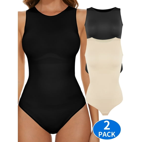 COMFREE Women's Crew Neck Sleeveless Bodysuits Racerback Halter Tank Top Body Suits for Women