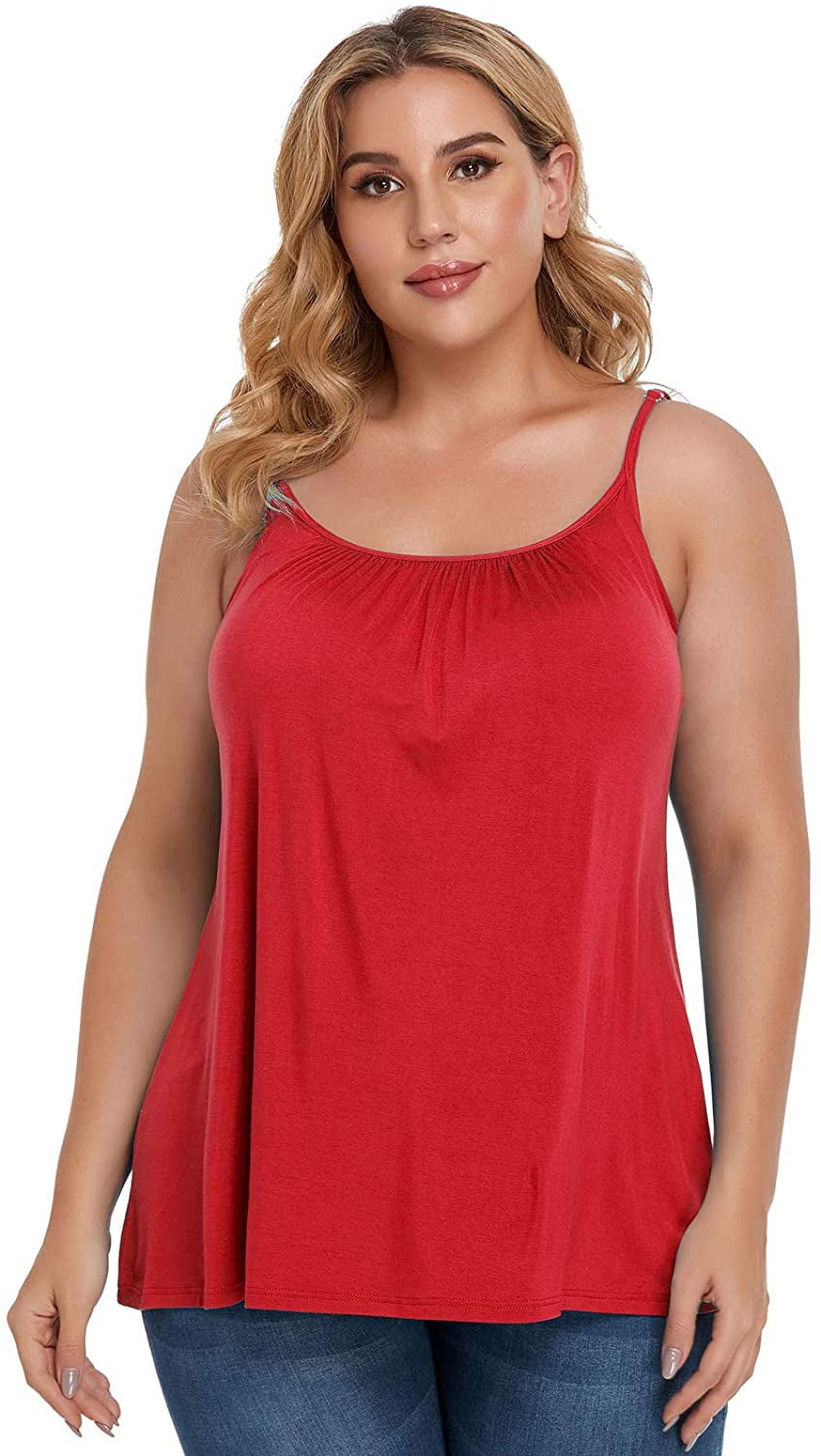 COMFREE Camisole with Built in Padded Bra for Women Plus Size Adjustable  Spaghetti Strap Tank Top Cami Comfort S-4XL 