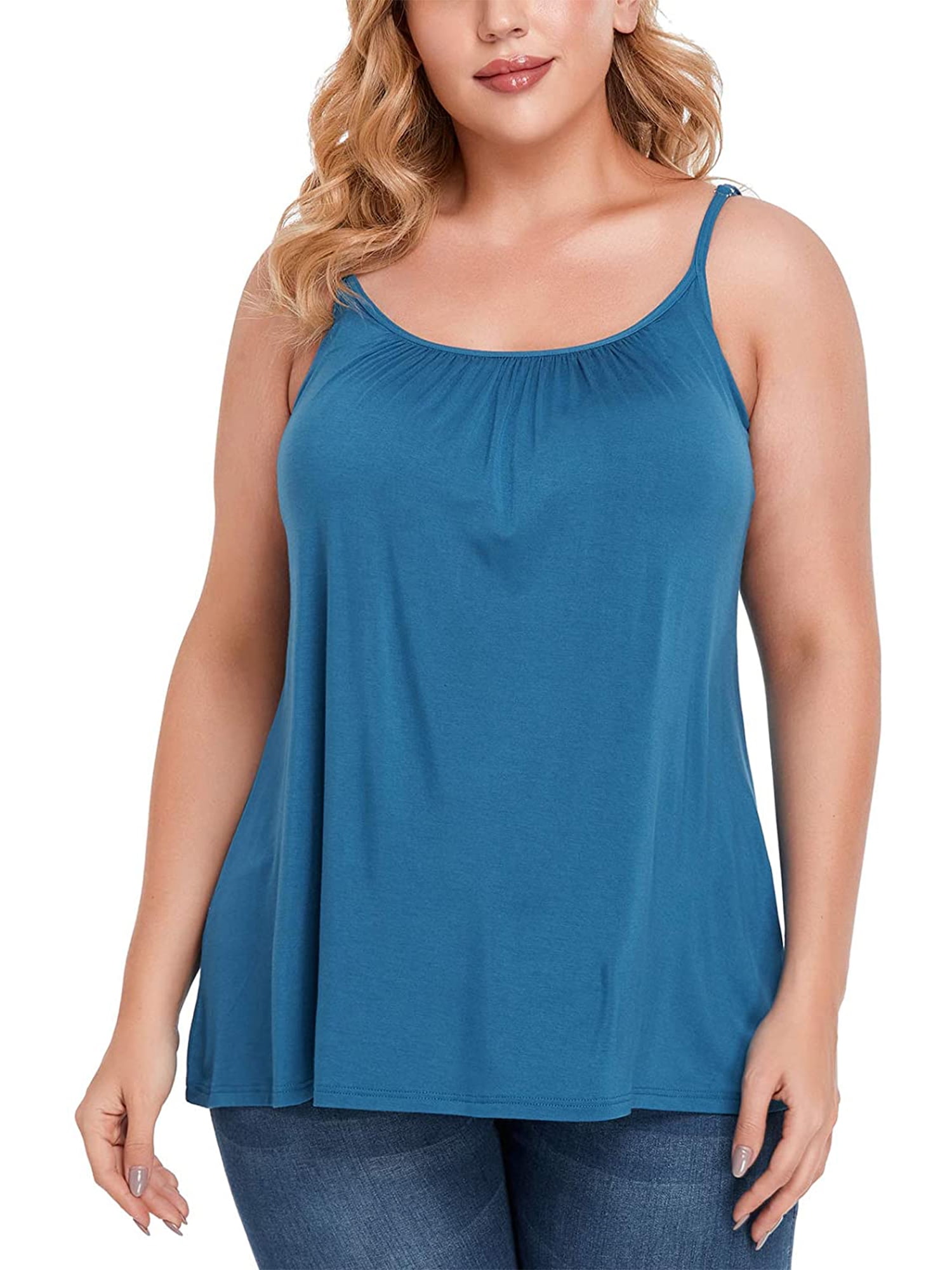 COMFREE Camisole with Built in Padded Bra for Women Plus Size Adjustable  Spaghetti Strap Tank Top Cami Comfort S-4XL 