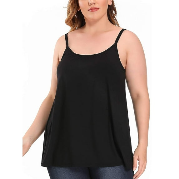COMFREE Camisole with Built in Padded Bra for Women Plus Size Adjustable Spaghetti Strap Tank Top Cami Comfort S-4XL