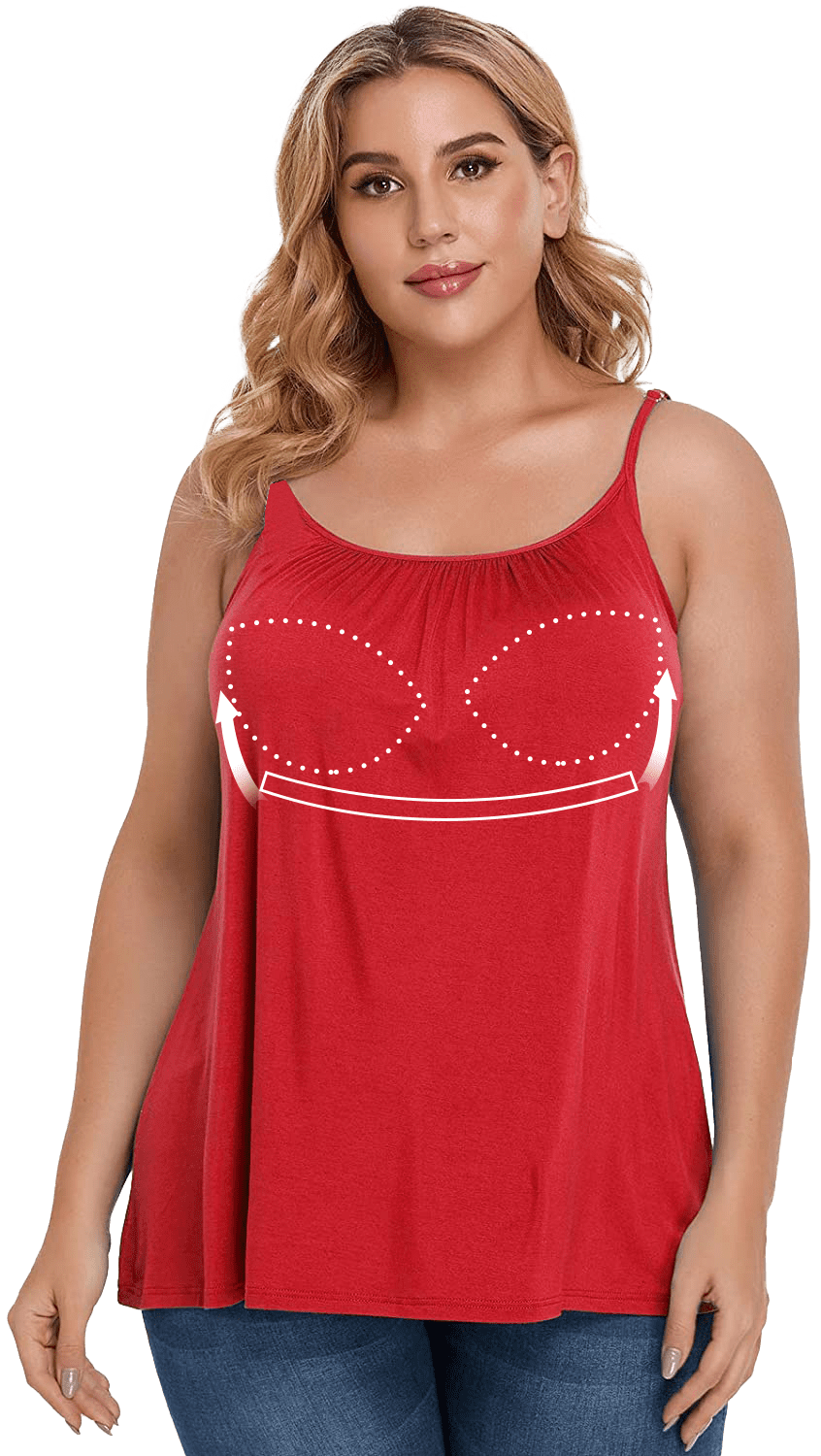 COMFREE Camisole with build in bra for Women Plus Size Adjustable Spaghetti  Straps Flowy Tank Top Casual Cami (S-4XL)