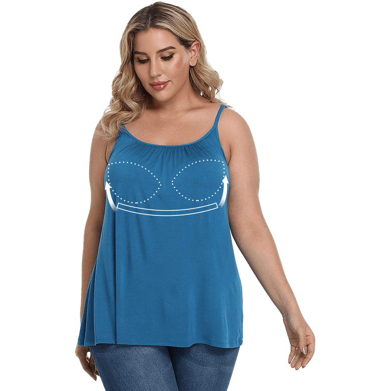 COMFREE Camisole with build in bra for Women Plus Size Adjustable Spaghetti  Straps Flowy Tank Top Casual Cami (S-4XL)