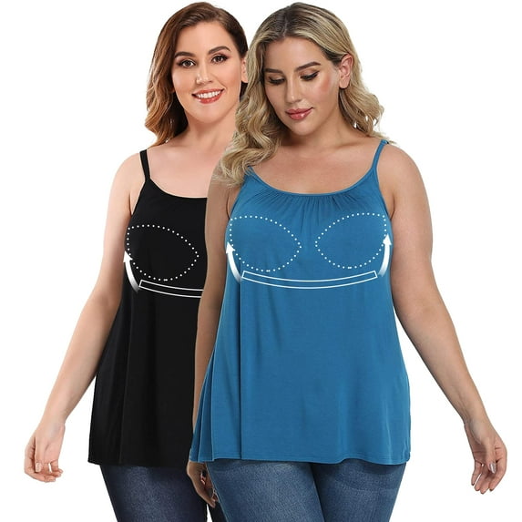 COMFREE Plus Size Camisole for Women with Build in Bra Adjustable Spaghetti Straps Yoga Top Flowy Tank Top Casual Cami (S-4XL)