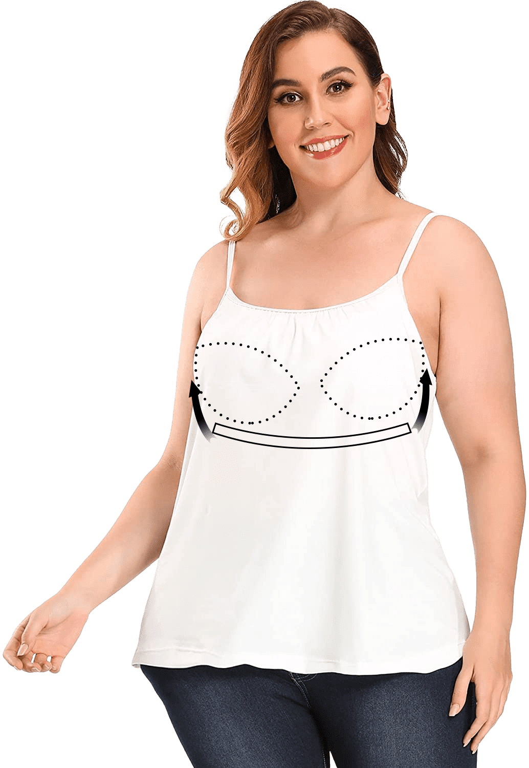 FITVALEN Women's Camisole with Built in Bra Plus Size Casual Loose Tank  Tops Sleeveless Shirts Adjustable Straps (S-4XL） 