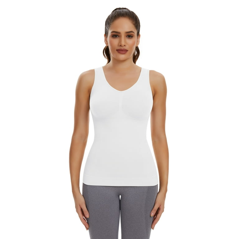 Women With Built in Bra Slimmer Body Shaper Tummy Control Tank Top Cami  T-Shirts