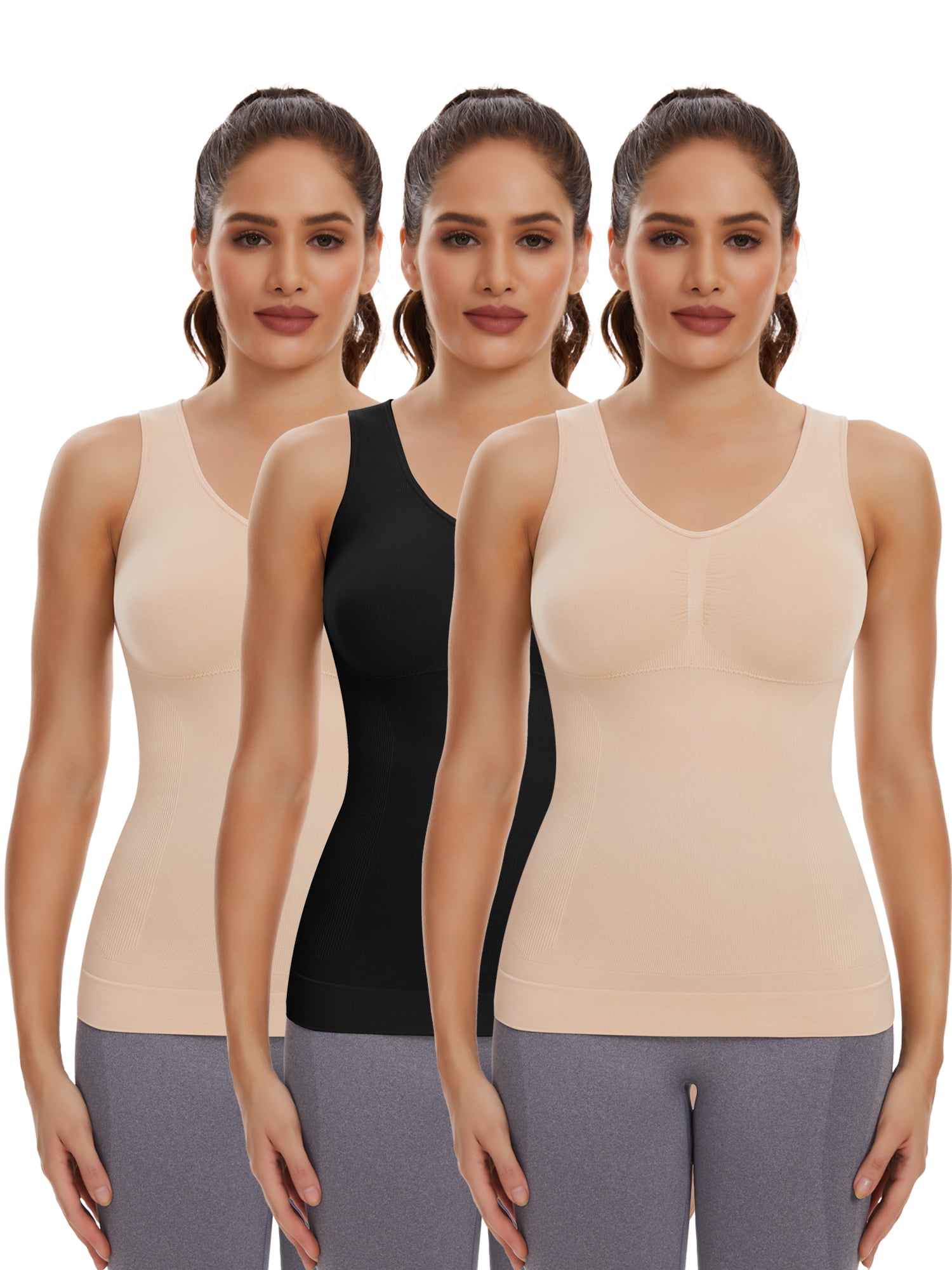 COMFREE Camisoles for Women with Built in Bra Slimming Cami Shaper Tummy  Control Tank Top Shapewear Body Shaper