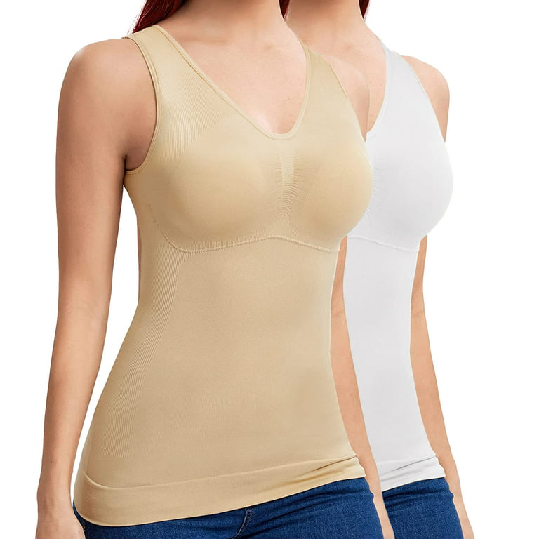 Cheap Women's Shapewear Camisole with Shelf Built In Bra Tummy Control Extra  Compression Body Shaper Weight Loss Tank Tops Slimming Underwear