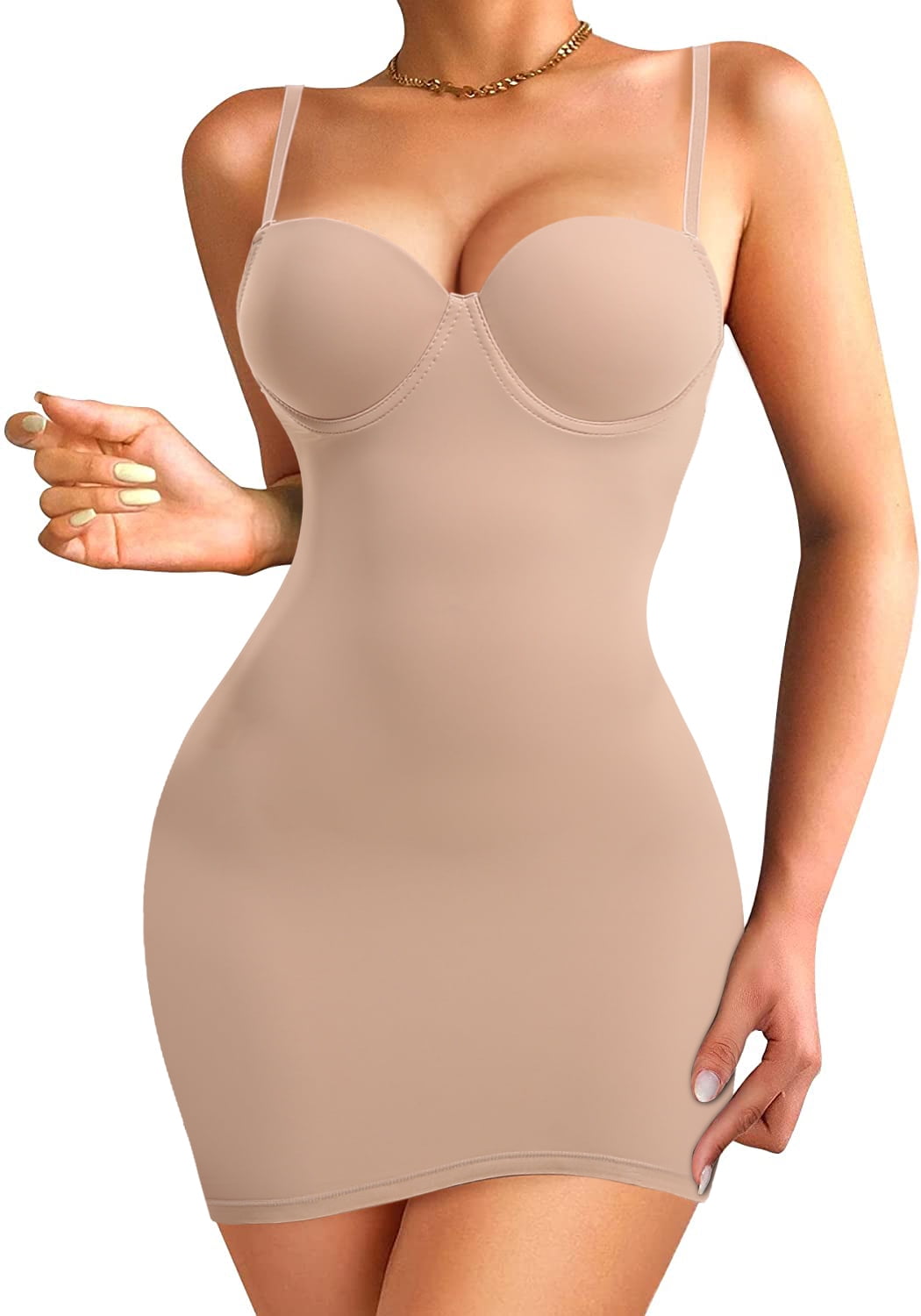 Womens Strapless Full Body Tube Slip Dress Tummy Control Bodycon Lingerie  Dress