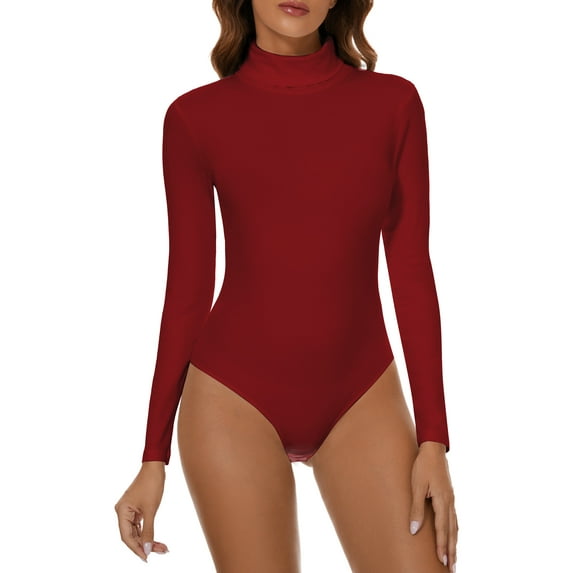 COMFREE Long Sleeve Bodysuit for Women Turtleneck Casual Stretchy Basic Tops