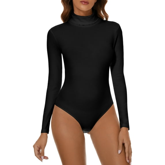 COMFREE Long Sleeve Bodysuit for Women Turtleneck Casual Stretchy Basic Tops