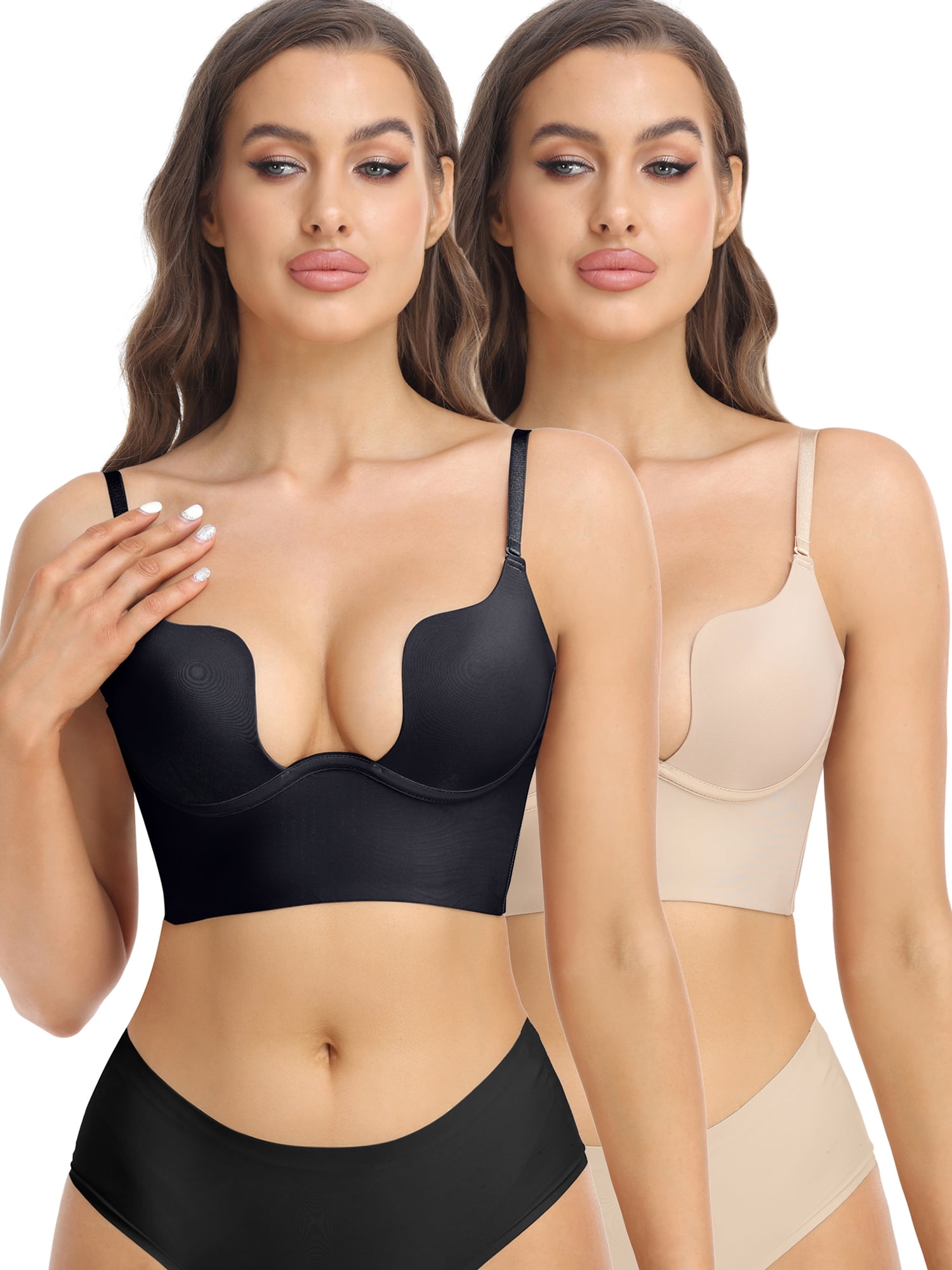 COMFREE Low Back Bras for Women Deep U Plunge Backless Bras Seamless Halter Bras Wire Lifting Low Cut Bra