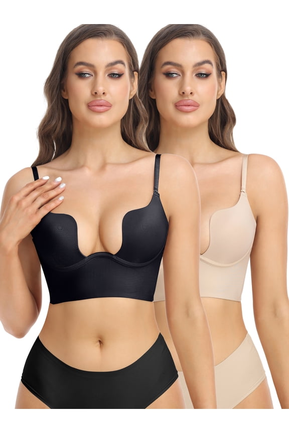 Low Back Bras for Women Deep U Plunge Backless Bras Seamless Halter Bras Wire Lifting Low Cut Bra