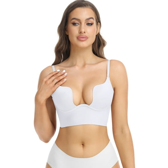 COMFREE Low Back Bras for Women Deep U Plunge Backless Bras Seamless Halter Bras Wire Lifting Low Cut Bra