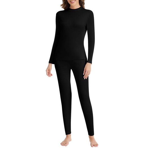 COMFREE Mock Neck Thermal Underwear Set for Women Ultra Soft Long Johns Top and Bottom for Cold Weather