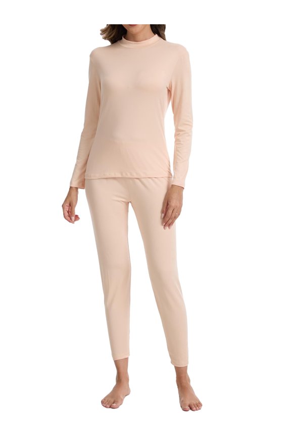 Mock Neck Thermal Underwear Set for Women Ultra Soft Long Johns Top and Bottom for Cold Weather
