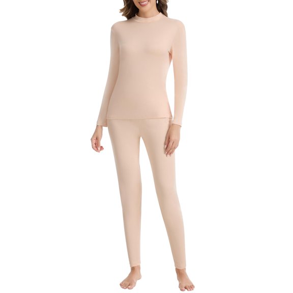 COMFREE Mock Neck Thermal Underwear Set for Women Ultra Soft Long Johns Top and Bottom for Cold Weather