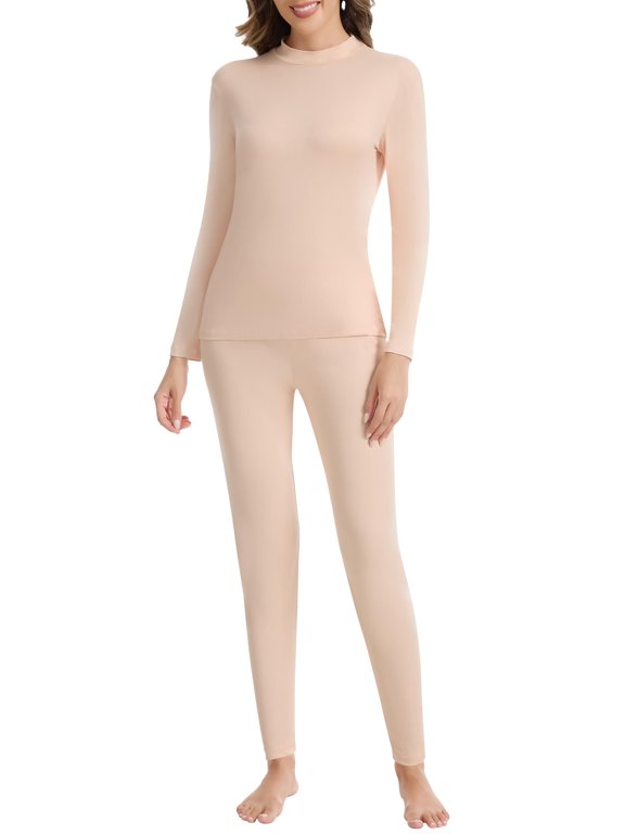 Mock Neck Thermal Underwear Set for Women Ultra Soft Long Johns Top and Bottom for Cold Weather