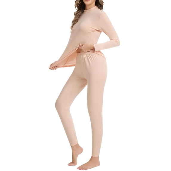 COMFREE Mock Neck Thermal Underwear Set for Women Ultra Soft Long Johns Top and Bottom for Cold Weather