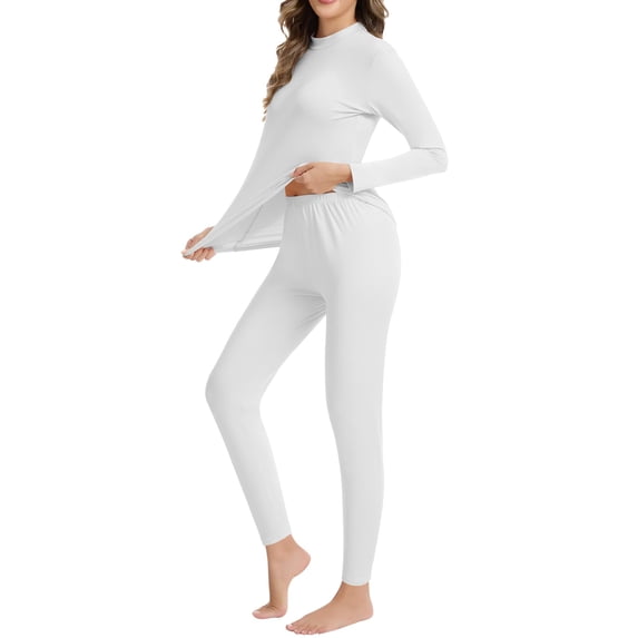 COMFREE Mock Neck Thermal Underwear Set for Women Ultra Soft Long Johns Top and Bottom for Cold Weather