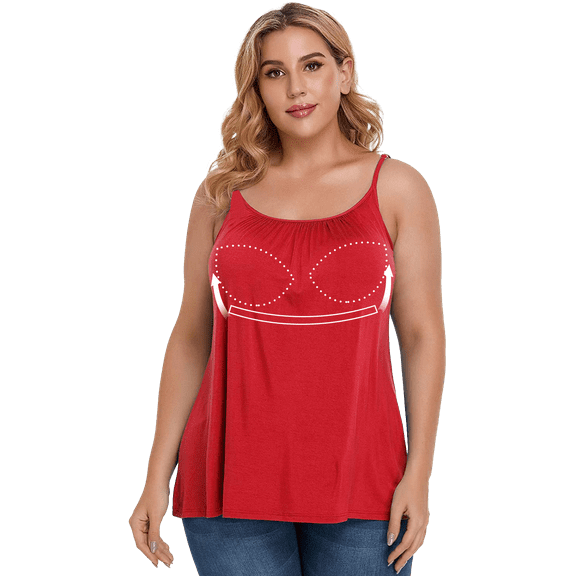 COMFREE Plus Size Camisole for Women with Build in Bra Adjustable Spaghetti Straps Yoga Top Flowy Tank Top Casual Cami (S-4XL)