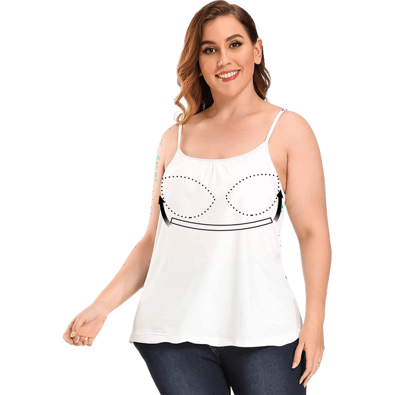 COMFREE Plus Size Camisole for Women with Build in Bra Adjustable Spaghetti Straps Yoga Top Flowy Tank Top Casual Cami (S-4XL)