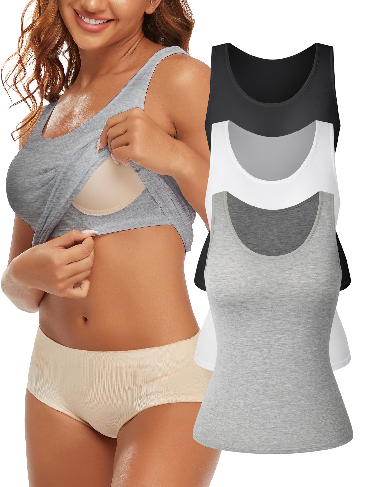 COMFREE Womens Camisoles Tops with Built in Padded Bra Basic Breathable Tank Top(S-3XL)