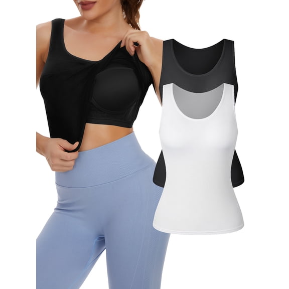 COMFREE Womens Camisoles Tops with Built in Padded Bra Basic Breathable Tank Top(S-3XL)