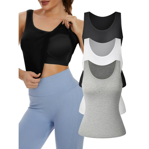 COMFREE Womens Camisoles Tops with Built in Padded Bra Basic Breathable Tank Top(S-3XL)