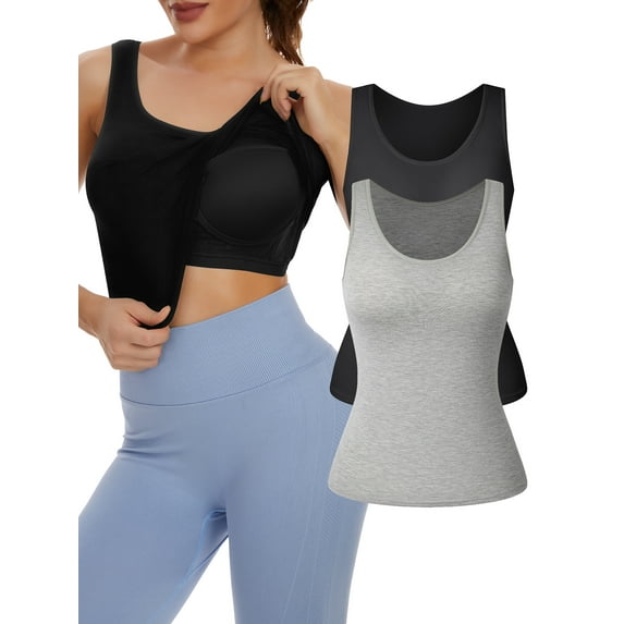 COMFREE Womens Camisoles Tops with Built in Padded Bra Basic Breathable Tank Top(S-3XL)