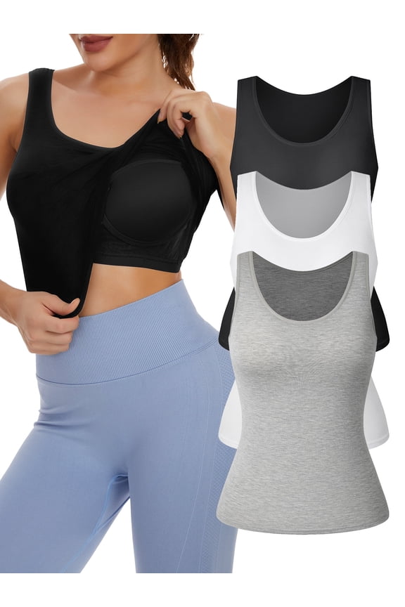 Womens Camisoles Tops with Built in Padded Bra Basic Breathable Tank Top(S-3XL)